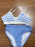九寸陽(yáng)光韓版ins時(shí)尚新款泳衣女性感分體小胸比基尼三件套溫泉度假游泳衣 條紋泳裝藍色 M 曬單實(shí)拍圖