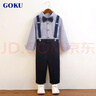 GOKU男童背帶褲英倫兒童西裝小男孩春秋季禮服花童主持人幼兒園演出服 藍色短袖+長(cháng)褲 150 曬單實(shí)拍圖
