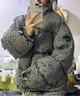 SMFK風(fēng)暴花園牛仔闊身棉服灰色冬季水洗寬松刺繡提花保暖服CG011CTG 風(fēng)暴花園（灰） M 曬單實(shí)拍圖