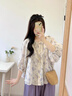 婧麒（JOYNCLEON）孕婦裝2025新款秋裝秋款秋季碎花蕾絲襯衣小個(gè)子托腹九分褲子套裝 米色襯衣+香芋紫色褲子 L 曬單實(shí)拍圖