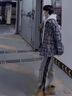 衣然呈品小香風(fēng)外套男春秋粗花呢痞帥oversize千鳥(niǎo)格編織寬松休閑夾克男 藍色 L 【建議110-130斤】 曬單實(shí)拍圖