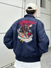 VIP飛行潮牌美式飛行員夾克男春秋復(fù)古刺繡棒球服寬松空降軍翻領(lǐng)工裝外套潮牌 藏青色 2XL 曬單實(shí)拍圖