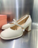 卓诗尼玛丽珍女鞋2024年春季新款配裙子珍珠单鞋女法式皮鞋粗跟高跟鞋女 米白色-6CM 38 实拍图