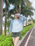 貓人冰感防曬衣女夏披肩短款可拆帽檐涼感皮膚風(fēng)衣防紫外線錦綸防曬服 KY1777S霜云白/淺蘭灰-女 M 曬單實拍圖