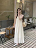皮爾卡丹（pierre cardin）慵懶風(fēng)裙子女夏季2025新款露背吊帶連衣裙女寬松海邊度假溫柔長(zhǎng)裙 杏色 M 曬單實(shí)拍圖