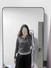 妙奕嘉長袖t恤女士打底衫女可外穿衣服女裝新款2025年秋裝上衣正肩慵懶 假兩件字母G美式長袖【灰色】 XL 曬單實(shí)拍圖