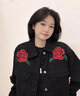 風(fēng)采兔 美式復(fù)古高街玫瑰花牛仔外套女修身型ins原宿港風(fēng)vintage常規(guī)棒球服 黑色 M 曬單實(shí)拍圖