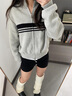 DXOT韓系灰色拉鏈條紋毛衣女春秋2025新款早秋季短款針織開衫外套上衣 上衣 M 45-55kg 曬單實(shí)拍圖