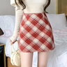 確彤毛呢格子半身裙女春秋季新款小個(gè)子冬天配百搭包臀a字短裙子 紅色短裙 L 曬單實(shí)拍圖