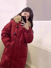 羅蒙（ROMON）紅色連帽棉服女2025年新款冬季設計感加厚結婚羽絨棉衣棉襖中長(cháng)款 紅色 S -85-105斤 曬單實(shí)拍圖