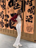 凡小如休閑褲子女春夏新款美式運動(dòng)褲微喇高腰顯瘦垂感衛褲辣妹馬蹄褲 白灰色 M 【建議100-110斤】-褲長(cháng)99cm 曬單實(shí)拍圖