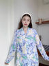 浪莎春秋款綿綢睡衣女長(cháng)袖薄款棉綢套裝韓版人造棉寬松家居服加 扎染紫 L 曬單實(shí)拍圖