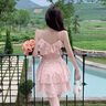 她芙（tafu）品牌女裝吊帶連衣裙女2025夏季新款法式氣質(zhì)V領(lǐng)收腰顯瘦雪紡A字裙 粉紅色 M 曬單實拍圖