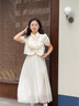 對白【花間令】新中式套裝裙女2025夏裝新款盤扣上衣吊帶裙兩件套 杏紗肌理繡花  M 曬單實拍圖
