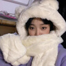 奇沛兒（QIPEIER）小熊帽子秋冬女圍巾手套一體連帽冬季圍脖可愛(ài)保暖毛絨冬天三件套 BNTZ-464白色 曬單實(shí)拍圖