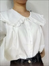 LPOX設計感小眾娃娃領(lǐng)溫柔白襯衫女夏季新款減齡短袖衣服寬松法式上衣 白色版 S 曬單實(shí)拍圖
