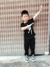 酷系（Cuulrite）兒童舞蹈服男童演出服專(zhuān)業(yè)T恤套裝現代舞服練功服男生拉丁舞服裝 黑色圓領(lǐng)短袖+蘿卜褲 120 身高115-125cm 曬單實(shí)拍圖