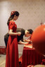 茗瑾萱酒紅色小個子結婚敬酒服新娘夏季訂婚裙法式高端晚禮服平時可穿女 酒紅色長款 M 曬單實拍圖
