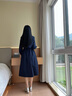 lagogo抽繩收腰文藝通勤連衣裙女拉谷谷春秋新款不對(duì)稱(chēng)設(shè)計(jì)a字裙 藏青色(M0) M 曬單實(shí)拍圖