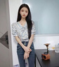 羅蒙（ROMON）碎花雪紡上衣女夏季氣質(zhì)短袖t恤2025年新款娃娃領(lǐng)蕾絲襯衫高級感 花色 M -95-105斤 曬單實拍圖