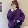 予瑾秋裝新款黃色開衫毛衣女寬松外穿溫柔風(fēng)日系2024春秋針織衫外套女 葡萄紫 S 建議75-95斤 曬單實拍圖