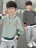 G.duck品牌童裝男童長(cháng)袖T恤春秋季2025新款男孩徦倆件條紋打底衫中大童T 綠色 150 曬單實(shí)拍圖