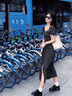 羅蒙（ROMON）黑色碎花連衣裙子女夏季2025新款氣質(zhì)減齡茶歇法式赫本風(fēng)開叉長裙 圖片色 M -100-110斤 曬單實拍圖