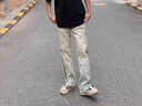 柏銘臣牛仔褲男側(cè)拉鏈高街美式復(fù)古水洗做舊長褲設(shè)計(jì)感寬松直筒褲子男 黃泥色 L【建議105-120斤】 曬單實(shí)拍圖