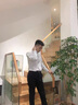 【兩件套】花花公子純色長袖襯衫套裝男2022夏季新款薄款九分西褲男長褲修身韓版襯衣商務(wù)休閑褲一套搭配 CY001白+8096長褲黑 L 曬單實(shí)拍圖