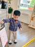 FNJ KIDS童裝男童套裝春秋2025新款洋氣休閑兒童三件套寶寶周歲禮服 男童三件套藍色 80 (建議身高70-80cm) 曬單實(shí)拍圖