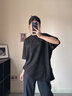 BJHG【星星B系列】不計后果夏季重工荊棘刺繡環(huán)保麂皮絨短袖T恤男上衣 石墨黑  XL 曬單實(shí)拍圖