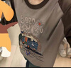 妙奕嘉長袖t恤女士打底衫女可外穿衣服女裝夏季秋裝慵懶風寬松防曬罩衫 卡其汽車插肩T恤 2XL 【135-150斤】喜歡寬松往大拍 曬單實拍圖