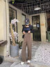 俞兆林（YUZHAOLIN）休閑西裝褲女2026春秋季女裝新款韓版高腰顯瘦直筒拖地闊腿長(cháng)褲子 咖色 L 曬單實(shí)拍圖
