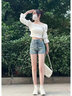 啟動(dòng)引擎復(fù)古牛仔短褲女夏季2025年新款高腰辣妹彈力顯瘦a字小個(gè)子熱褲子 黃泥色 XS 曬單實(shí)拍圖