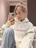 燦圖韓系ins慵懶風(fēng)連帽加絨衛衣女裝冬季加厚保暖寬松上衣設計感外套白灰色【常規款】L 【建議100-120斤】 曬單實(shí)拍圖