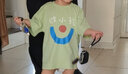 papa爬爬兒童短袖T恤寶寶可愛(ài)印花T恤男童女童夏休閑百搭洋氣上衣 綠色 100 cm 曬單實(shí)拍圖