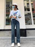 妙奕嘉牛仔褲女褲子2025年新款秋冬季直筒闊腿褲冬季女士高腰小個(gè)子顯瘦 復古藍牛仔褲 S 【建議95斤內】 曬單實(shí)拍圖