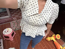 水畔衣人高檔泡泡短袖V領(lǐng)雪紡女夏季新款收腰顯瘦法式娃娃領(lǐng)波點(diǎn)女士上衣 白色【夏裝新款/今年流行/洋氣漂 XL 【建議120-140斤】 曬單實(shí)拍圖