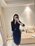 AD職業(yè)裝穿搭氣質(zhì)女神范套裝女時(shí)尚工作服中袖假兩件連衣裙工裝裙 七分袖藏青色連衣裙 S 曬單實(shí)拍圖