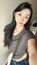 邦伊芙灰色polo領(lǐng)短款露臍T恤女夏季設計感辣妹拉鏈短袖上衣ins打底衫潮 X365灰色 L【推薦105-120斤】 曬單實(shí)拍圖