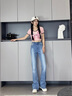 Calvin KleinJeans四季款女士潮流復古洗水微彈ck高腰直筒微喇牛仔褲J223286 高腰直筒靴型版-牛仔淺藍-1AA M 25 155/62A（1.8尺）60C 曬單實(shí)拍圖