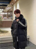 361°中長款羽絨棉服男女同款冬季情侶潮流休閑連帽過膝棉衣保暖棉襖子 超級黑 XL 曬單實拍圖