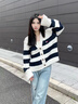 TOMMY JEANS【含羊毛混紡】秋冬女條紋肌理感慵懶寬松針織開衫外套18676 藍(lán)白紅拼色YBH M （推薦：115-130斤） 曬單實(shí)拍圖