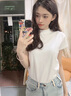 嫻柔半高領(lǐng)白色t恤女士短袖2025新款春夏氣質(zhì)拼接小立領(lǐng)修身上衣洋氣 白色 L 曬單實(shí)拍圖