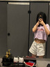 奢娣魅儷 卷邊高腰牛仔短褲女2022夏季新款韓版時尚基礎(chǔ)款修身顯瘦闊腳熱褲 白色 M95-105 曬單實拍圖