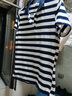 啄木鳥(niǎo)2025新款棉短袖t恤女橫條紋有翻領(lǐng)棉中年夏裝帶領(lǐng)上衣高端時(shí)尚 寶藍/P2234短袖 XL 曬單實(shí)拍圖