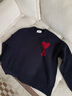 AMIPARIS【尊享特惠】男女同款紅色愛(ài)心刺繡休閑美利奴羊毛圓領(lǐng)毛衣 4005湛藍色/紅色 UKS006.018 S 曬單實(shí)拍圖