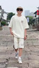NASA RHUDE夏季短袖T恤套裝男潮流夏裝休閑男士夏天衣服運動男裝套裝寬松 23462米色 XL (建議體重130-150斤) 曬單實拍圖