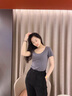 別語(yǔ)純色短袖t恤女春夏新款內搭低領(lǐng)露背修身體桖打底緊身上衣 煙灰色【雙U領(lǐng)】 L (100-110斤) 曬單實(shí)拍圖