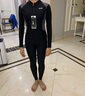 WATERTIME潛水浮潛服 顯瘦保守冬泳保暖防寒泳衣分體長(cháng)袖上衣沖浪服防曬衣 黑灰色半拉鏈上衣+長(cháng)褲 L 曬單實(shí)拍圖